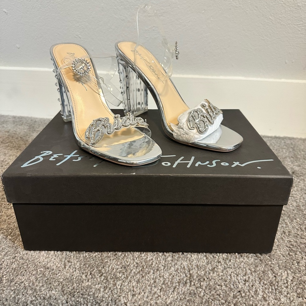 Betsey Johnson Silver Heels with Stiletto and Rhinestone Straps